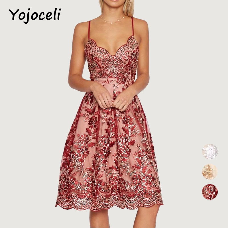 Yojoceli V деколте, везови чипка партија бренд се облекуваат жените Секси флорални формално рака бел фустан vestidos