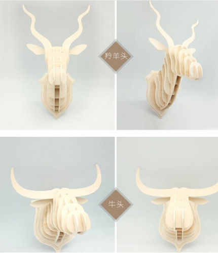 Кендис guo! Креативни 3D дрвени играчка загатка модел Дома декорација Ѕид на Животните Глава антилопа добиток роденден на Божиќ подарок 1pc
