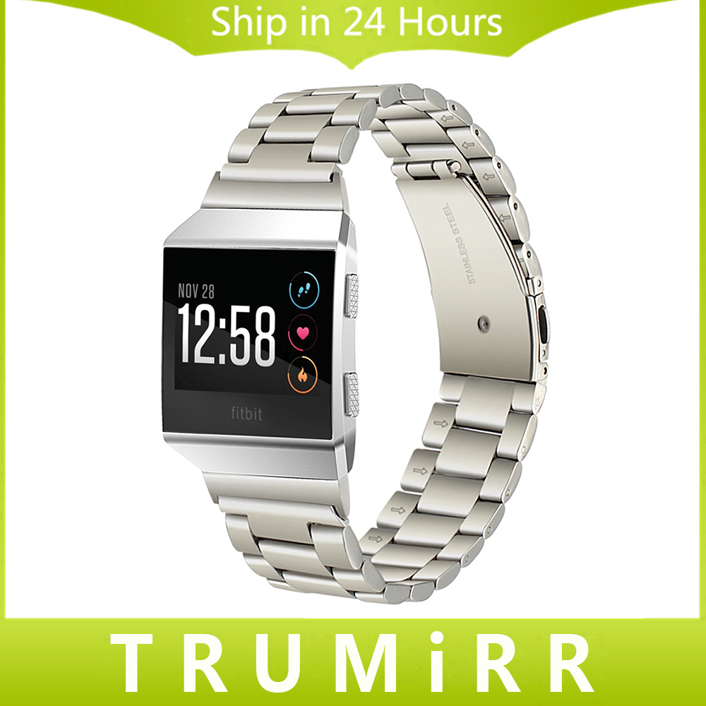 Нерѓосувачки Челик Watchband + Адаптери + Линк Смена за Fitbit Ionic Smart Watch Бенд врвка за околу Рака Замена Хривнија