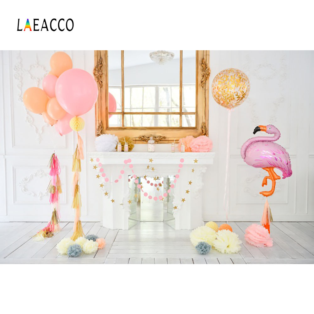 Laeacco Фламинго Балони Огледало Камин Роденден На Бебето Фотографија Потекло Сопствен Фотографски Backdrops За Фото