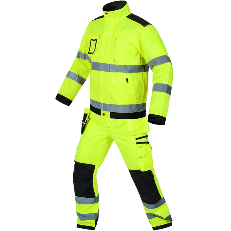 Bauskydd Висока видливост workwear одговараат на работа одговараат флуоресцентно жолто работа јакна работа панталони со коленото влошки бесплатен превозот