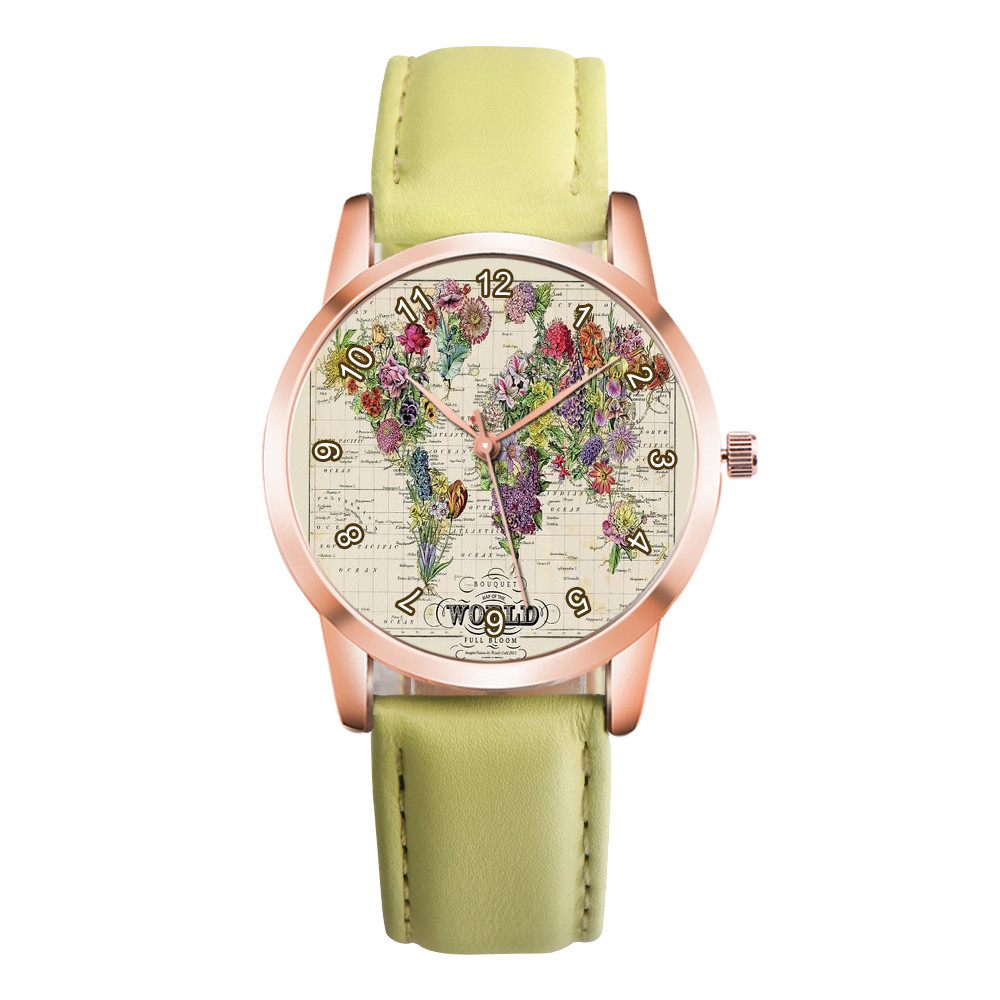 LVPAI рачни часовници Кварц Жените Часовници Grils Секојдневен Прекрасен Свет Кожа Бенд Аналогни Легура се Прелива Montre