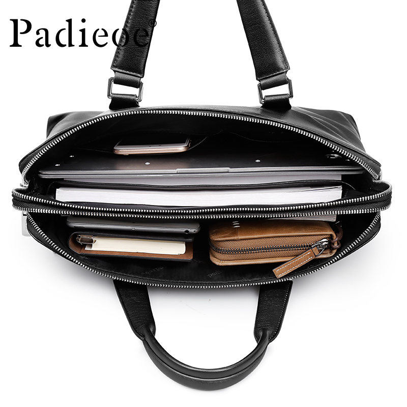 Padieoe Вистинска Кожа Чанта 14 Инчен Лаптоп Кеси Мода Гласник Торба Мажите Кожа Briefcase Бизнис Торба за Машки