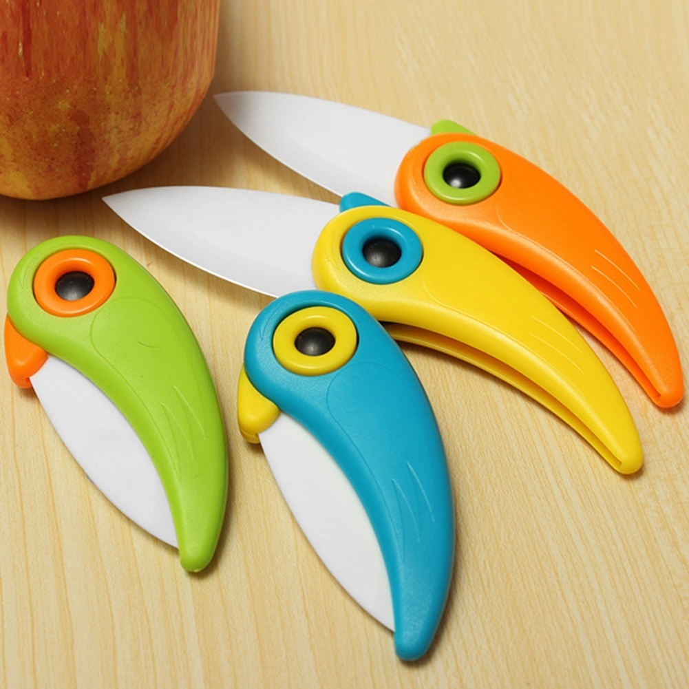 Добро Мини Птица Керамички Нож Џеб Виткање Птица Нож Овошје Paring Нож Керамички Со Шарени ABS Справи со Кујнски Алатки Gadget