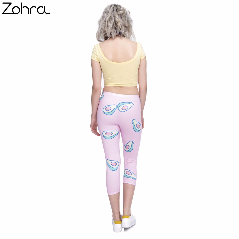 Zohra Жените capri Leggings Авокадо-Розова Печатење Секси Средината на Теле 3/4 Фитнес Панталони Движење Leggins capri