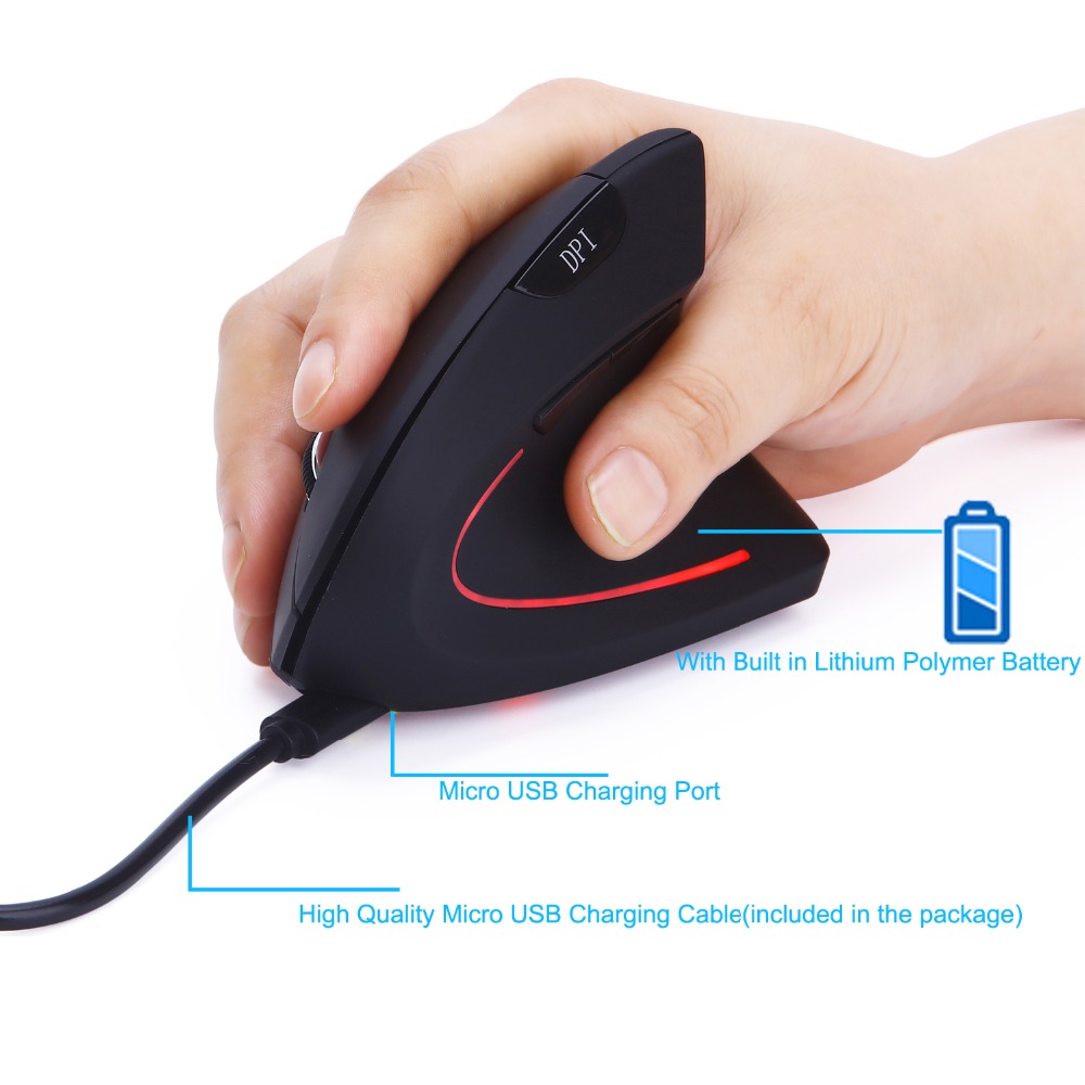 Hongsund Батерија 1600 DPI Игра 6 Копче за Човечки Инженеринг USB Безжичен M618 Ергономски Вертикална Глувчето За ПЕРСОНАЛЕН