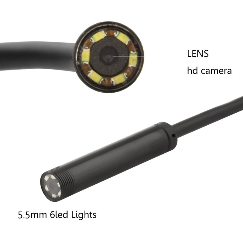 2M Кабел 5.5 мм 6 Led диоди IP67 Водоотпорен Usb Endoscope Андроид OTG Змија Цевка Цевка 5cm 480P Мини Надзор Инспекција Камера