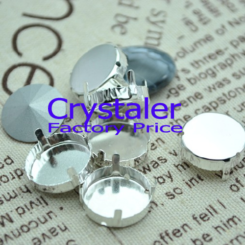 Бесплатен Превозот 4Holes Круг од ноктот амбиент за Rivoli кристал монистра 8мм~20mm метал ноктот сребрена боја