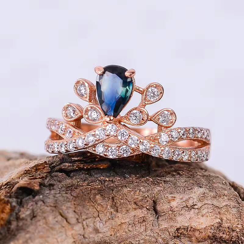 CoLife Накит сребрена круна прстен 4 мм * 6 мм 0.4 кт природни темно сина sapphire сребрен прстен солидна сребро ангажман sapphire