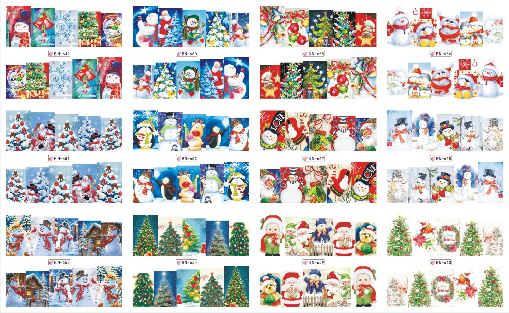 Божиќ Целосно Покривање Помине Уметност Вода Трансфер Нокти Налепници Жиг Големи Decal Совети Божиќ Снежен Човек Дрво Дедо Мраз Зима