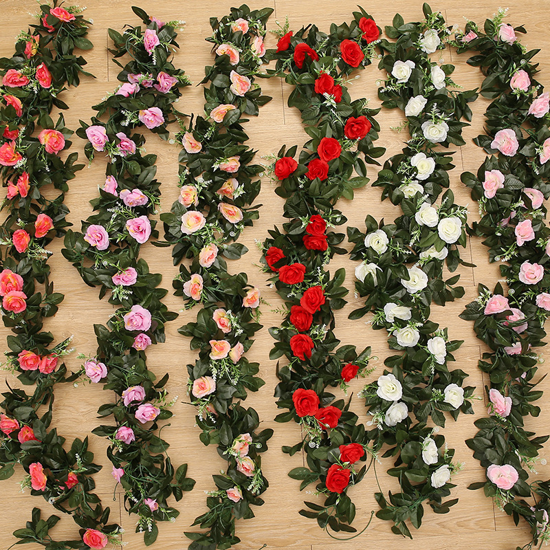 2PC 2.4 M 11Heads Лажни Свила Рози Ivy Лозата Вештачки Цвеќиња со Зелени Лисја За Дома Свадба Декорација Виси Гарланд
