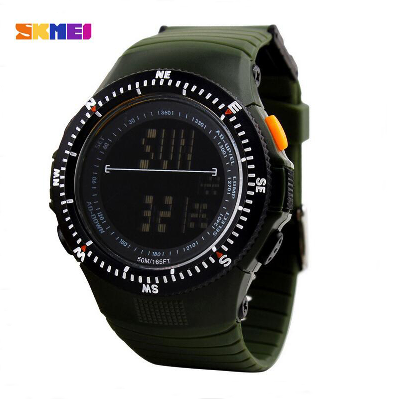 Skmei 50 МЕТРИ Водоотпорен Спортски Бренд Watch Fashion Човек ДОВЕДЕ Дигитални рачни часовници Мултифункционален Воена