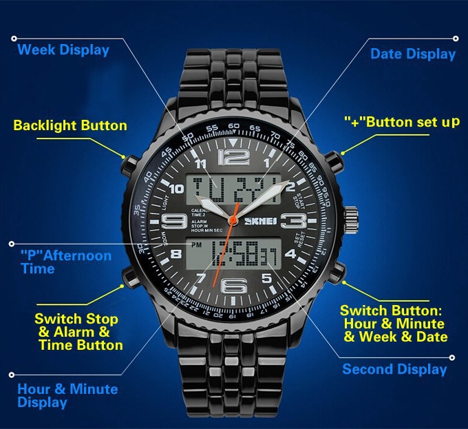 Топла Skmei Бренд LED Дигитални Часовници мажите луксузен бренд Воена Кварц види relogio masculino целосна Нерѓосувачки Челик мажите рачен часовник