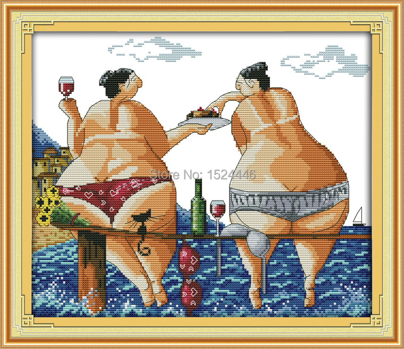 Секси жена Уживаме во плажа 11CT Шема отпечатена на платно DMC 14CT Крстот Бод колекции везана везови Поставува Занаети