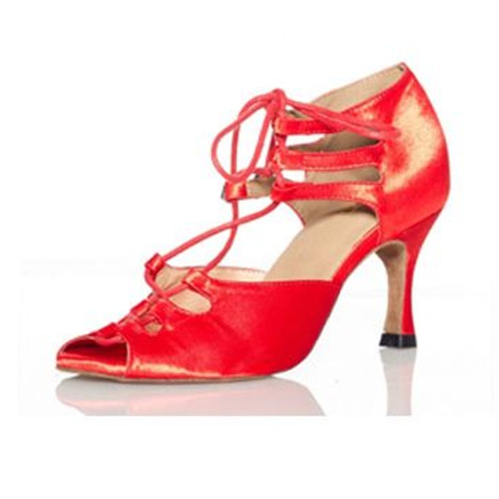 HXYOO Zapatos де baile Пета 4.5-8.5 cm Зебра Црна, Виолетова Црвена Боја Фудбалскиот Чевли Удобни Жените латинска Сатен Танц Чевли JYG458