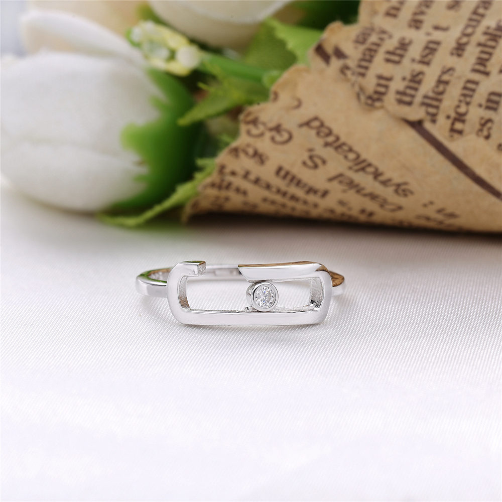 Moonmory Европа Популарни Накит 925 Sterling Silver Се Движат Зависност Свадба Прстен За Жени Со Еден Потег Камен Сребро
