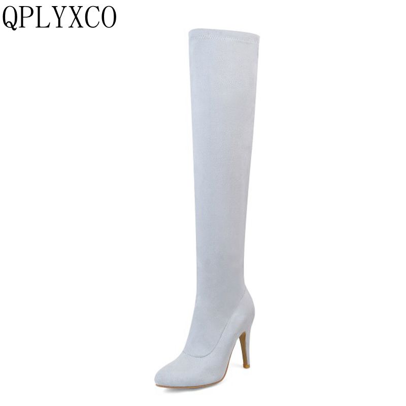 QPLYXCO Продажба Нова Голема Големина 32-48 зима и топло, долго Чизми мода чевли Жените во текот на коленото Чизми Водат