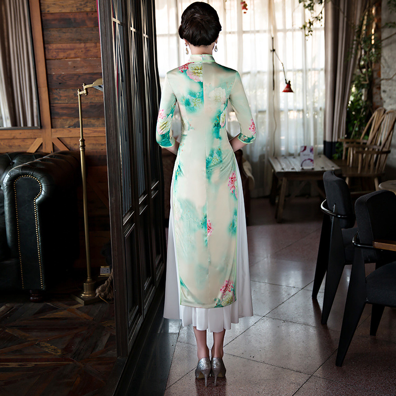 Нови Пристигнување Гроздобер Кинески Традиционален Фустан Qipao Долго Cheongsam Кинески Ориентални Фустани Облека Модерен Cheongsam