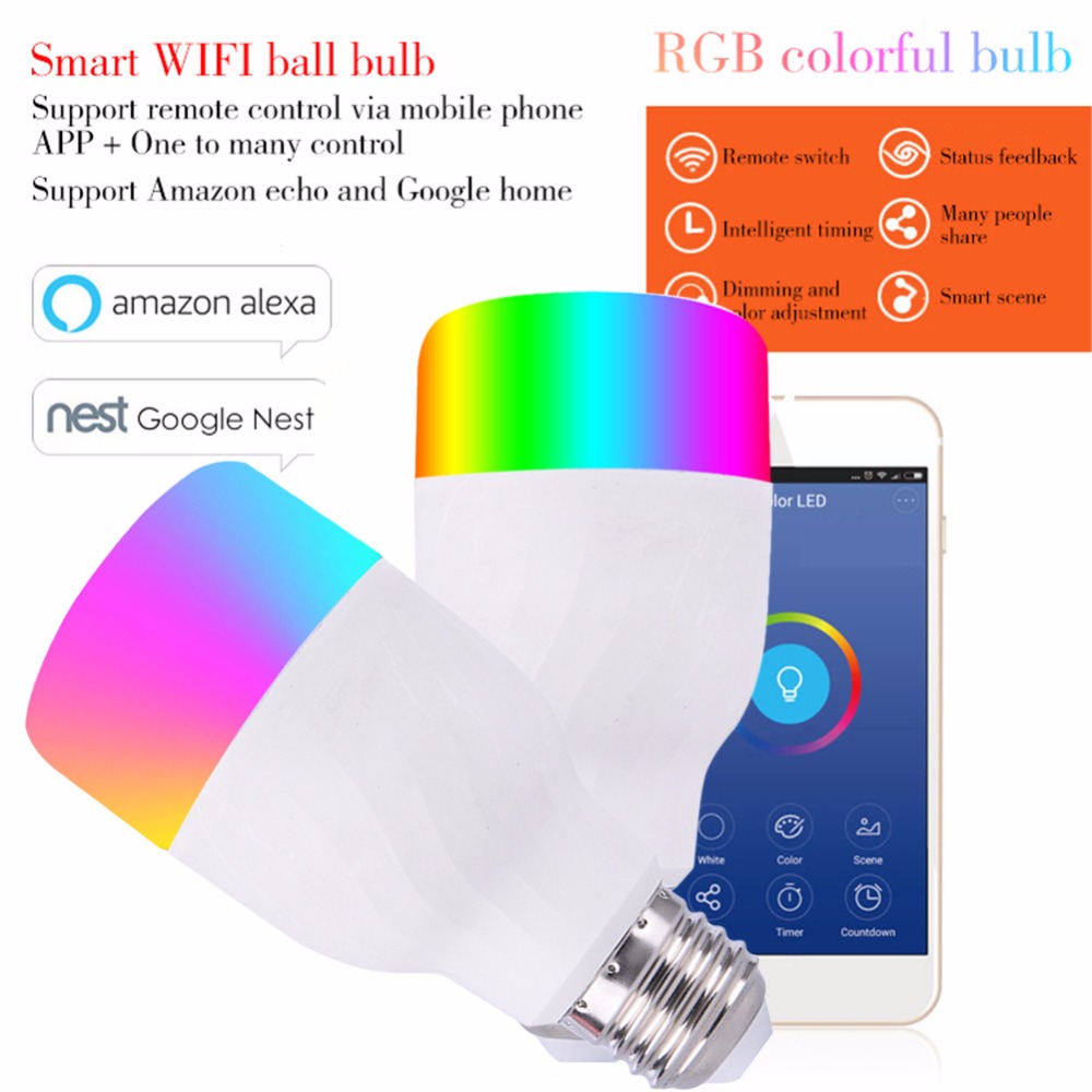 LED Smart Сијалица E27 B22 12W 600 Лумен RGBW Боја Сијалица WiFi паметен Телефон далечински управувач