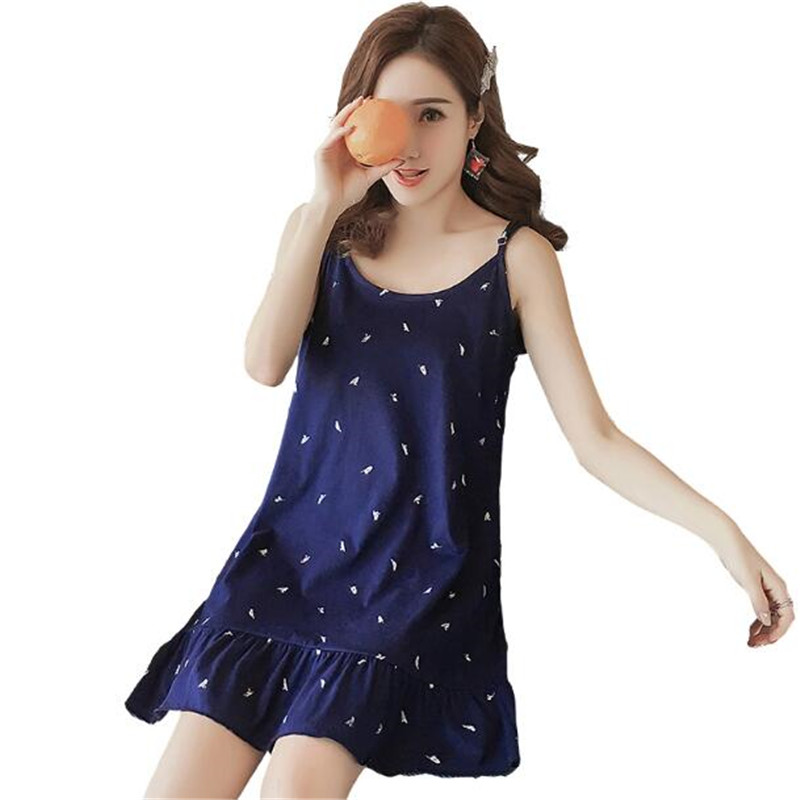 2018 Жените Лето Сон се Облекуваат Секси Suspender Девојки Nightgown High-end Памук Печатени Женски Sleepwear Големи