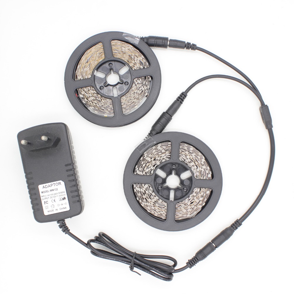 10 Метар SMD3528 LED лента колекции 12V 2A адаптер и 300 led не-водоотпорен IP22 не lumens загуба флексибилни газа светлината