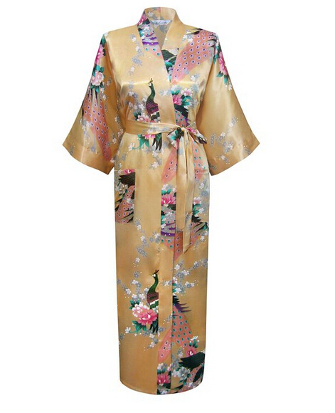 Езеро сино Мода Жените Паун Долго Кимоно Бања Облека Nightgown Gown Yukata Bathrobe Sleepwear Со Појас S M L XL XXL XXXL