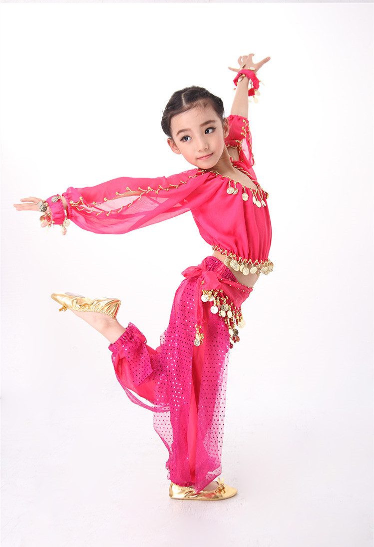 4PCS/SET Стомак Танц Носии Индискиот Облека за Деца Детска Стомак Танц Носии Bollywood Танц Девојки Подарок S-XXL Долги
