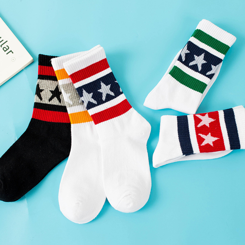 Топла Продажба 2017 Жените Цевка Чорапи Мода Ленти Ѕвезда Дизајн Сите Натпревар Памучни Чорапи за Девојка Женски 5 Бои