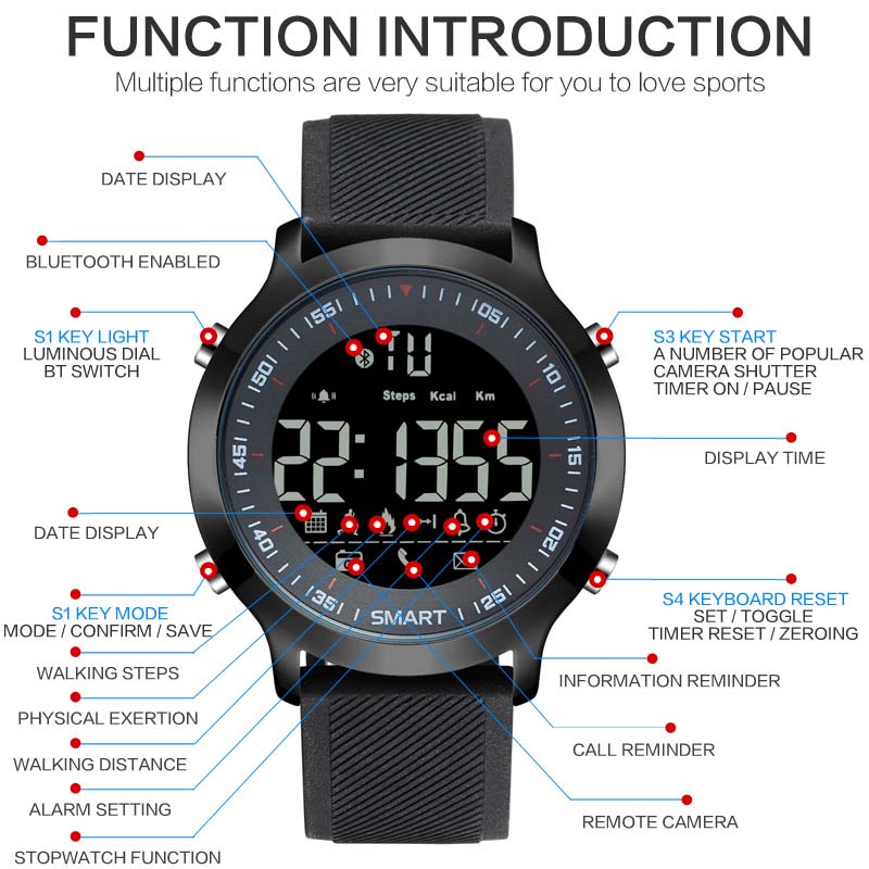 Smart Watch мажите GIMTO Водоотпорен 3ATM Порака Потсетник Ултра-долго Чекање види LED Електронски Часовник Relogio Masculino