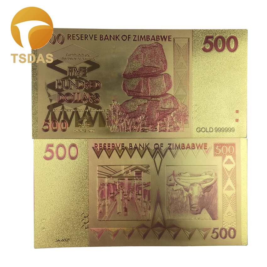 Бесплатен Превозот Зимбабве Банка Забелешка Пари, Декоративни 500 Долари Шарени 24k Злато Банкноти Колекционерски Лажни