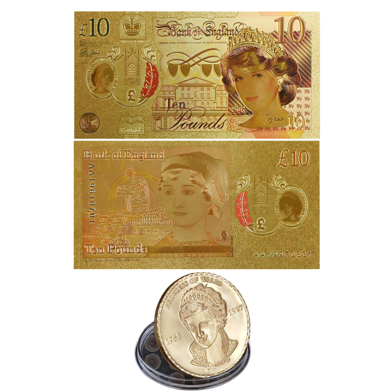 WR 2 парчиња Банкноти&Монета Поставите Дијана, Принцезата Предизвик Злато Позлатен Монета од 20-Годишнината Златна Банкноти Спомен Колекција