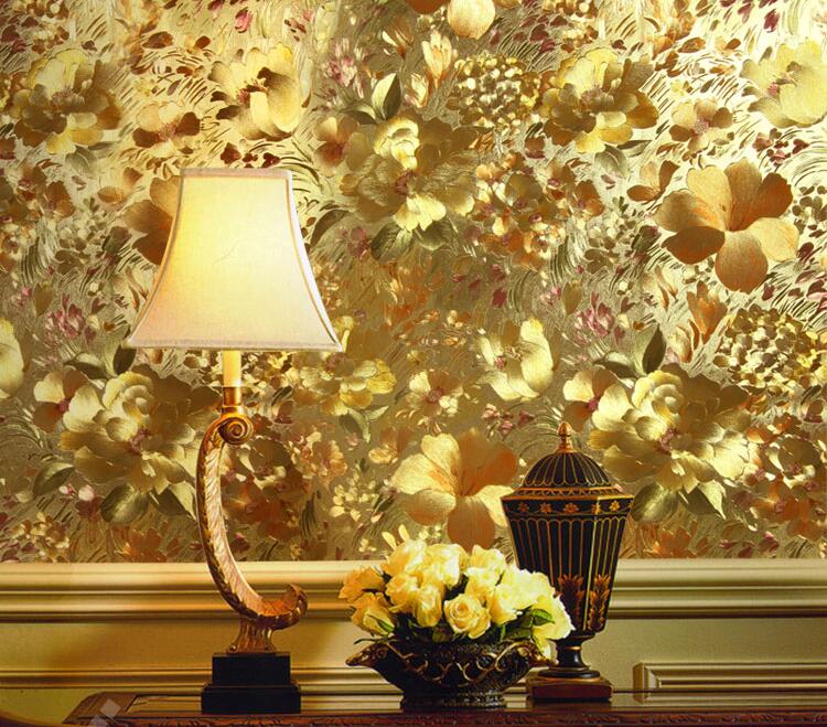 Луксузна 3d Метален Позадина Златна Фолија Позадина За Дневна Соба Влезот Студија Ѕидови 3 d Златниот Цвет Текстура Ѕид