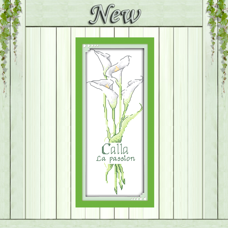 Calla бели цвеќиња се зголеми Pansy љубов сликарство Смета Отпечатена на платно DMC 11CT 14CT Крстот Бод колекции Везана