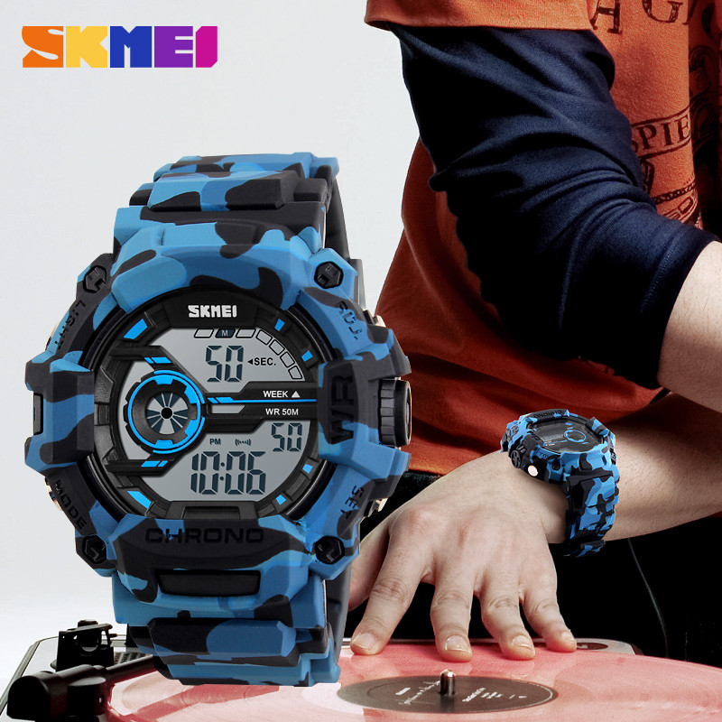SKMEI 1233 МАЖИТЕ Дигитални рачни часовници Машки Спорт Види 50 МЕТРИ Водоотпорен Врвот Бренд на Луксузни Шок Отпорни