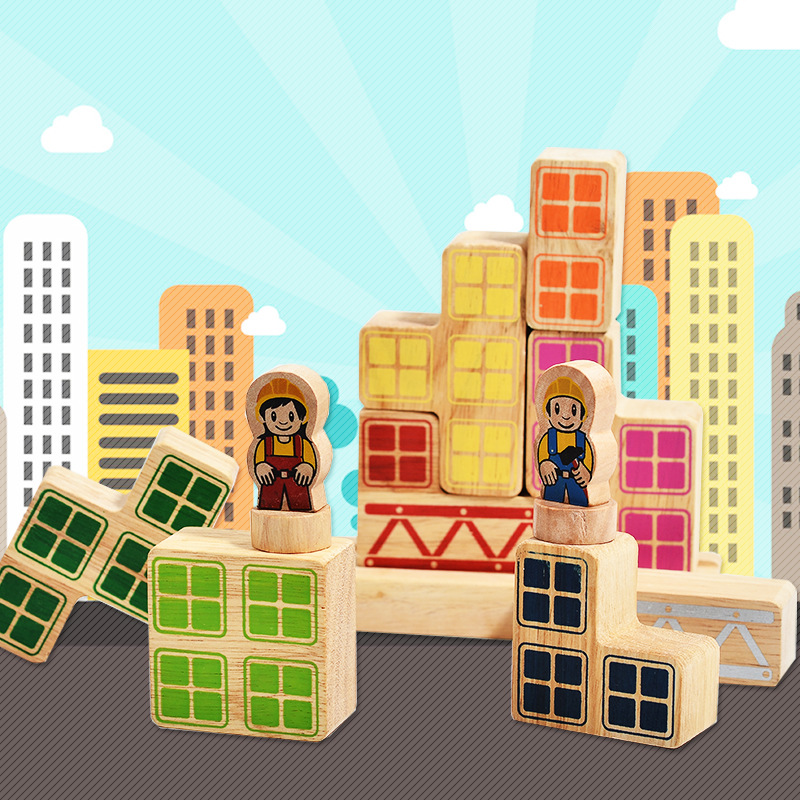 Кендис guo дрвени играчки дрво блок игра одговара на барање на бебето градење игра куќа предизвик мали инженер дете роденденски