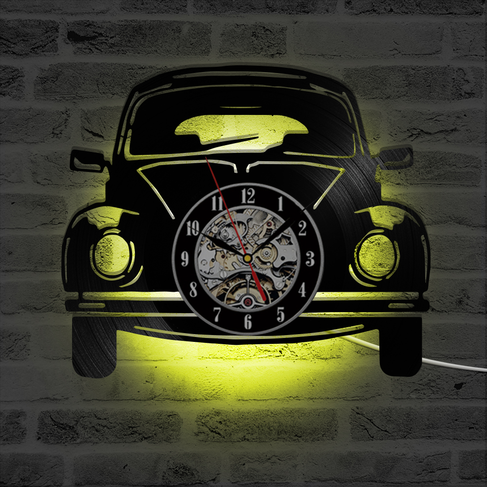 Црна Шупливи 3D Автомобил Форма Винил Рекорд Часовник Креативни Модни Антички Стил Виси Часовник Класичен Дома Декорација