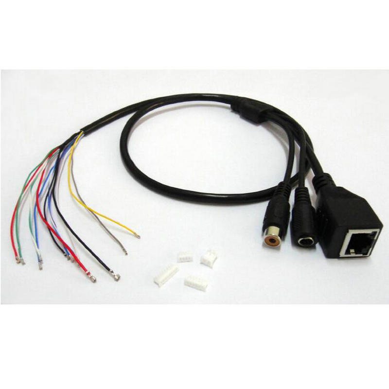 (2 ПАРЧИЊА)видео надзор IP мрежа Камера PCB Модул видео моќ аудио кабел, со РКА аудио RJ45 женски & DC машки конектори со Terminlas
