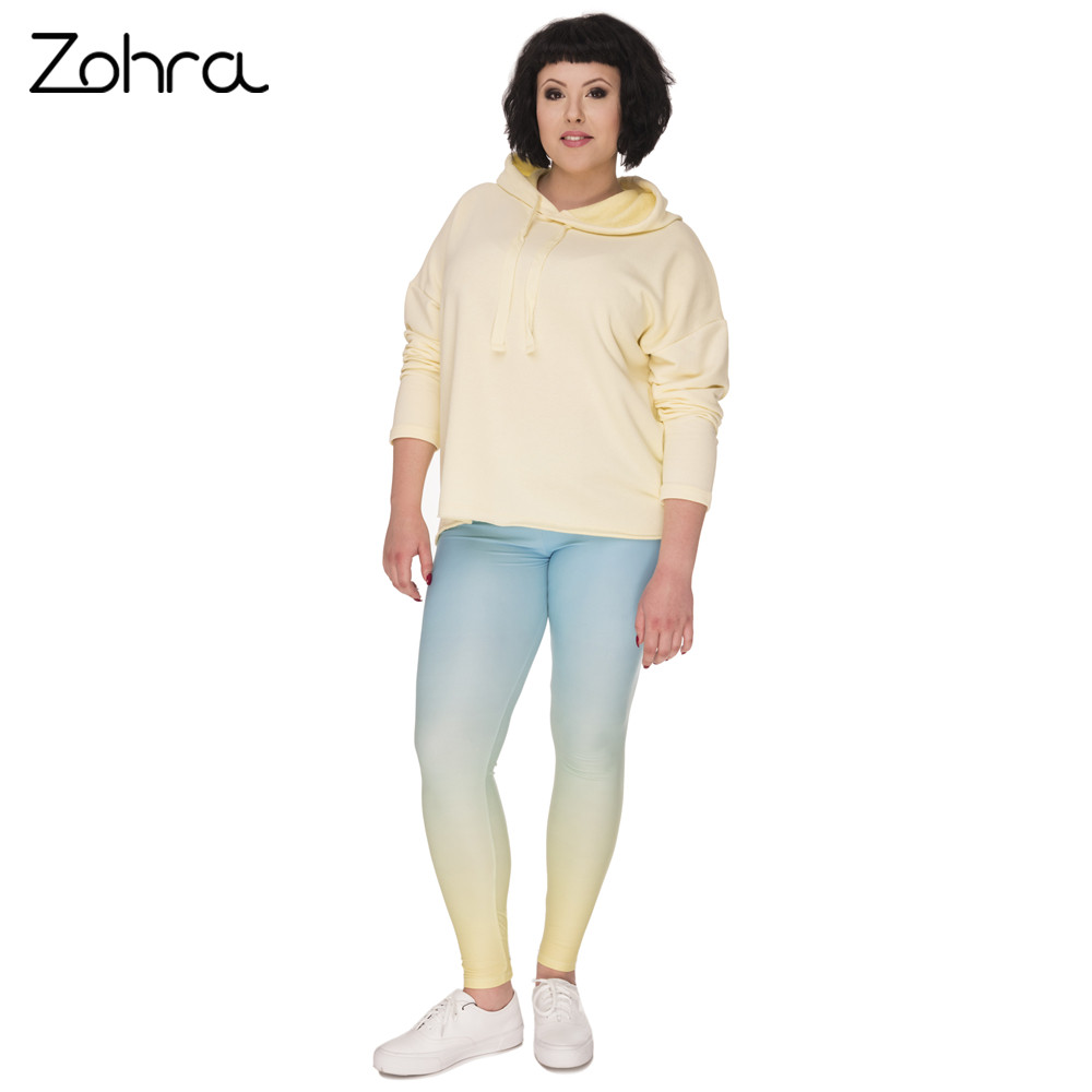 Zohra Нов Дизајн Големи Димензии Leggings Omber Жолта Печатени Висока Половината Leggins Плус Големина Панталони Водат Панталони За Дебели Жени