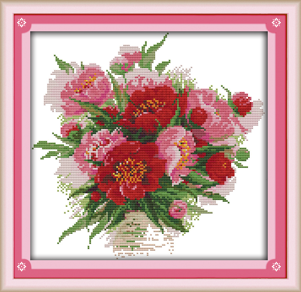 светли црвени цвеќиња цветаат цвет diy Сликарство се Сметаат за Печатење на платно DMC 14CT 11CT Крстот Бод Везана Колекции