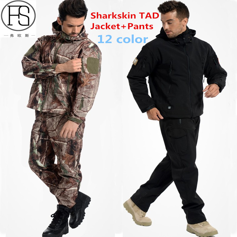 Топла Продажба Мажите Војска Тактички Воен Отворено Спортски Одговараат на Лов Кампување Качување Водоотпорен Windproof ТАД Sharkskin Јакна+Панталони
