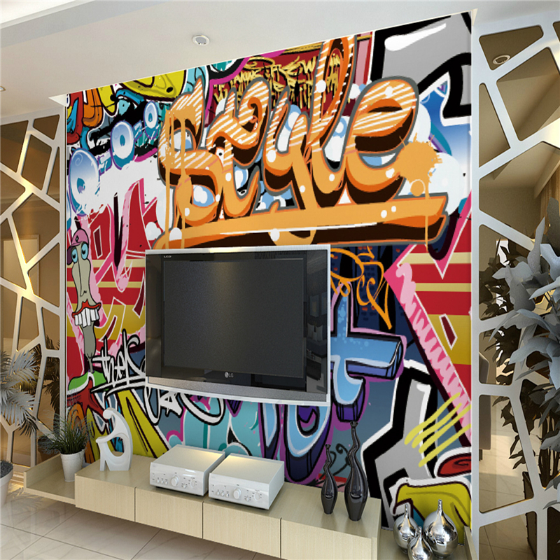 Wallpaper дневна соба Ѕидни графити Личност димензионални писма кафе бар КТВ ѕид покривање мурали ѕид хартија 3D дома декор