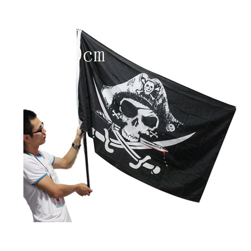 Топла Продажба! Черепот Крстот Знаме Sabres Мечеви Jolly Roger Пиратски Знамиња НА Grommets Декорација Черепот Знаме