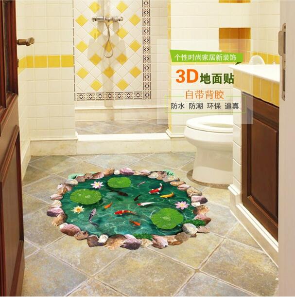 ( 3D рибник цртан филм цвет и лист рипка lotus спалната соба дневна соба Кат тоалет ѕид налепници отстранлив водоотпорен