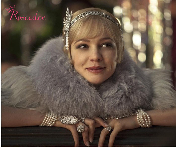 Нови година Мода Коса Додатоци Голема Gatsby Daisy Кристали Бисер Tassels Коса Обрачот Headband Свадба Булчински
