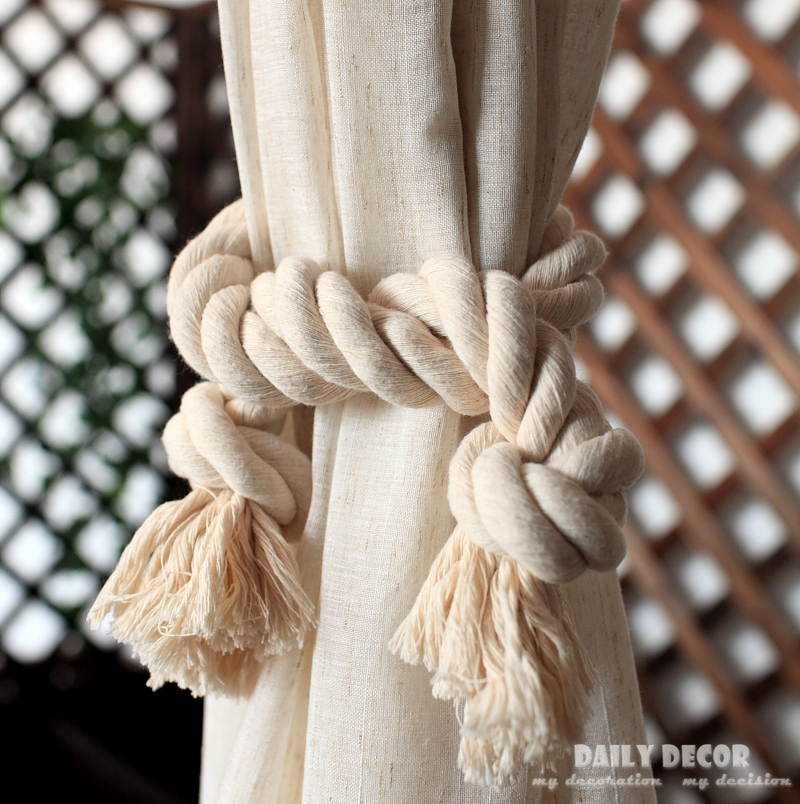 80см Гроздобер Американски Село крупни памук завеса завој завеса тока / врвка за врзување кремасто бела рачно изработени