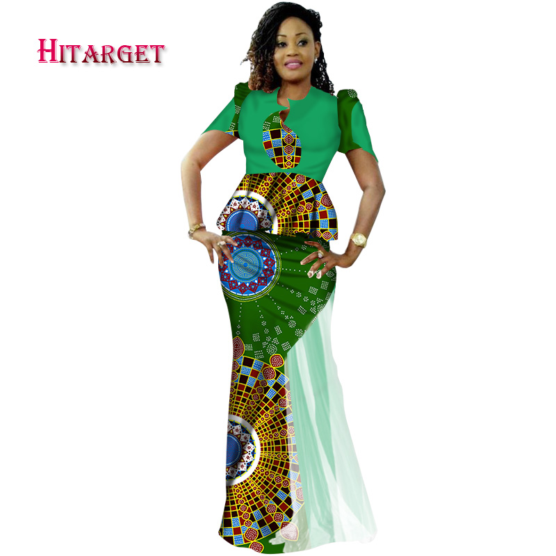 Моден Африканска Жена Облека 2 Парче Предиво Сирена Здолништа Поставува Dashiki Splice Печати ја Исечете и Здолниште Поставува Африкански Облека WY1636