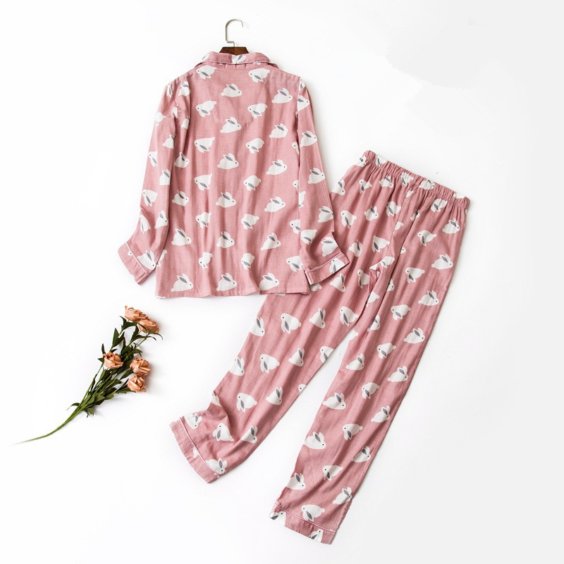 Жените pajama поставува памук cartton розова боја со симпатична зајаци печатени пролет лето висок квалитет кратка слатка