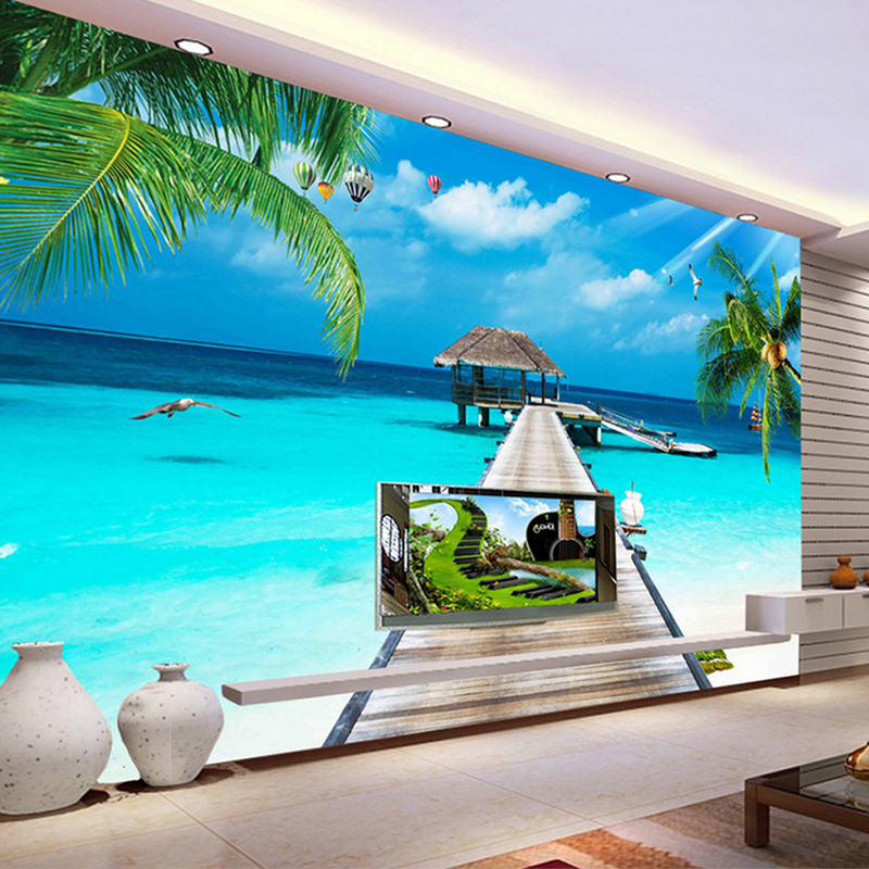 обичај фото mural пејзаж 3D TV позадина ѕид Малдиви море дрвени Палма пејзаж позадина ѕидното сликарство позадина
