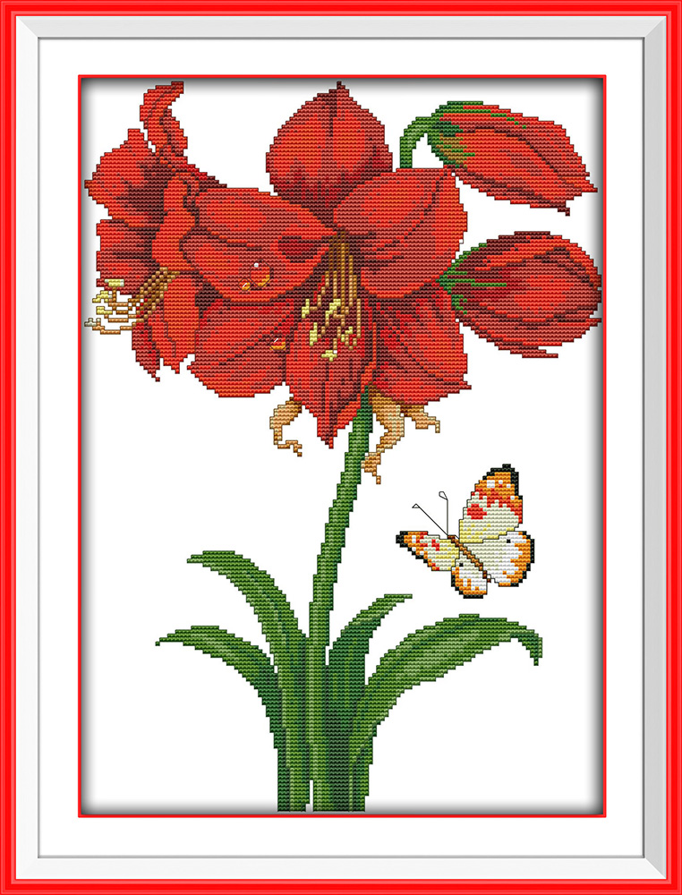 Пеперутки во текот Цвеќиња црвено сликарство се сметаат за печатење на платно DMC 11CT 14CT Крстот Бод колекции везана Поставува везови Кинески
