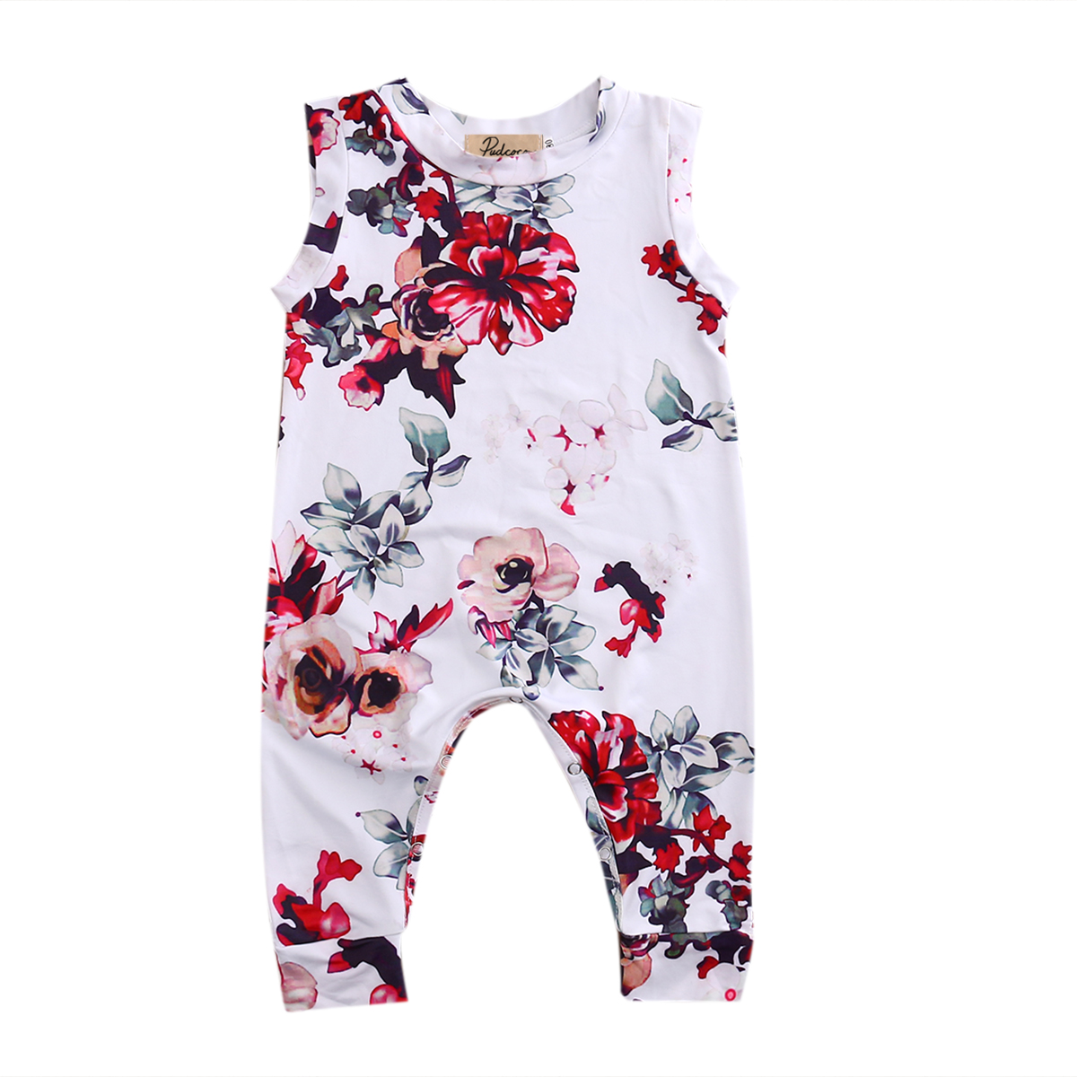 Симпатична Памук Цветни Печати Rompers 2017 Бебе Девојка Бели Ракави Зголеми Цвет Romper Jumpsuit Облека Sunsuit Бебе
